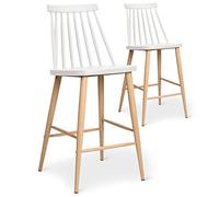 Menzzo Lot de 2 chaises de Bar scandinaves Trouville Blanc