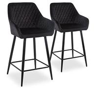 Menzzo Lot de 2 chaises de Bar Veronika Velours Noir