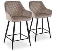 Menzzo Lot de 2 chaises de Bar Veronika Velours Taupe