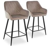 Menzzo Lot de 2 chaises de bar Veronika Velours Taupe