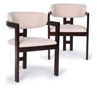 MENZZO Lot de 2 chaises design Oregon Bois foncé et Tissu bouclette Beige - Chaises Salle À Manger