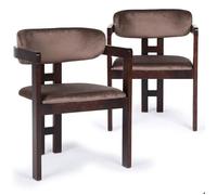 Menzzo Lot de 2 chaises Oregon - Bois foncé & Velours Marron - L59 x P52 x H79 cm - avec accoudoirs - Style scandinave Chic Salle à Manger