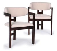MENZZO Lot de 2 chaises design Oregon Bois foncé et Tissu bouclette Beige - Chaises Salle À Manger
