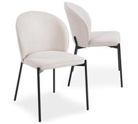 Menzzo Lot de 2 chaises Isabeau en Tissu Beige - Chaises arrondies matelassées avec Pieds métal Noir - Style Moderne et élégant pour Salle à Manger