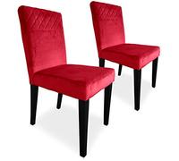 Menzzo Lot de 2 chaises matelassées Milo Velours Rouge