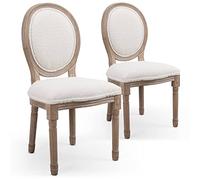 Menzzo Lot de 2 chaises médaillon Louis XVI Tissu Bouclette Crème