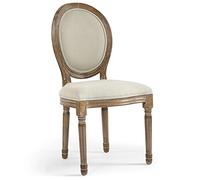 Menzzo Lot de 2 chaises médaillon Style Louis XVI en Bois Massif patiné Clair et Tissu Beige - Chaise de Salle à Manger Classique Chic