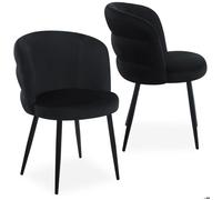 Menzzo Lot de 2 chaises Malawi - Velours Noir et métal Noir - Chaises Modernes matelassées Design Chic avec Dossier Enveloppant