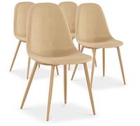Menzzo Lot de 2 Chaises Scandinaves GAO Tissu Beige - Chaises Salle à Manger Design avec Pieds Bois - Assise Confortable Moderne pour Cuisine & Salon