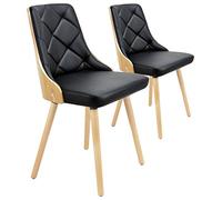 Menzzo Lot de 2 chaises scandinaves Lalix - Bois chêne Clair & Assise Noire - Chaises Design Confortables - Salle à Manger, Cuisine - L50 x P55 x H80 cm