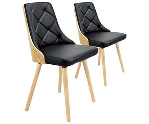 Menzzo Lot de 2 chaises scandinaves Lalix Bois chêne Clair & Assise Noire - Chaises Design Confortables - Salle à Manger, Cuisine - L48 x P53 x H79 cm