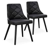 Menzzo Lot de 2 chaises scandinaves Lalix - Bois Noir & Simili Cuir Noir - L45 x P52 x H83 cm - Design Moderne pour Salle à Manger ou Cuisine