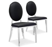 Menzzo Lot de 2 chaises Sofia Simili Cuir Noir - Chaise Salle à Manger Design - Assise rembourrée & Dossier - Pieds métal doré - Ensemble 2 pièces