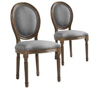 Menzzo Lot de 2 chaises Style médaillon Louis XVI - Tissu Gris - Sièges élégants pour Salle à Manger, Salon ou Chambre - Structure Bois sculpté