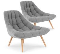 Menzzo Lot de 2 Fauteuil Scandinave |Chaises capitonnées Tissu Gris | Pieds en Bois | Assise Profonde Moelleuse et Confortable | Modèle Danios | L102 x P82 x H186 cm | Hauteur Assise 37 cm qh8927grey18