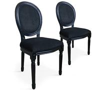 Menzzo Lot de 20 chaises médaillon Louis XVI Black Velours Noir