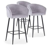 Menzzo Lot de 3 chaises de Bar Bobby Velours Argent