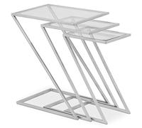 Menzzo Lot de 3 Tables Basses gigognes Zoeva Métal et Verre Transparent