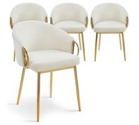 MENZZO Lot de 4 chaises arrondies et matelassées Patricia Métal doré et Tissu Beige - Chaises Salle À Manger