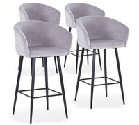 Menzzo Lot de 4 chaises de Bar Bobby Velours Argent