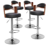 Menzzo Lot de 4 chaises de Bar Ruben Bois Noisette et Simili Noir