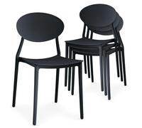 Menzzo Lot de 4 Chaises Empilables Balagan - Design Moderne, Noir, Idéales Salle à Manger et Cuisine