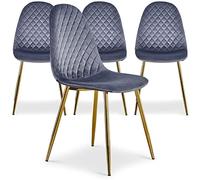 Menzzo Lot de 4 Chaises Matelassées Norway - Velours Argent