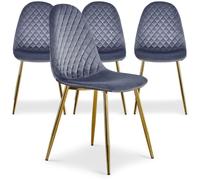Menzzo Chaises Norway – Velours argent matelassées, assise confortable, pieds métal doré – Lot de 4