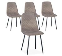 Menzzo Lot de 4 chaises Norway - Velours Taupe matelassé - Pieds métal Noir - Design Moderne Contemporain - Chaises Salle à Manger Confortables - L44 x P56,5 x H87,5 cm