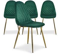 Menzzo Lot de 4 Chaises Norway Velours Vert Matelassé - Chaises Salle à Manger Design Moderne avec Pieds Métal Noir - Assise Confortable Élégante