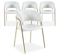 Menzzo Lot de 4 chaises Tabata en Tissu Bouclette crème - Chaises de Salle à Manger Design Moderne, Dossier Arrondi, Pieds métal Noir - L53,5 x P52,5 x H79 cm