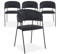 Menzzo Lot de 4 chaises Tabata en Velours Noir et métal Noir - Chaises de Salle à Manger Design - Assise Confortable - L47 x P55 x H84 cm