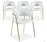 Menzzo Chaises Batora en bouclette 79 cm Lot de 4 Crème & Or