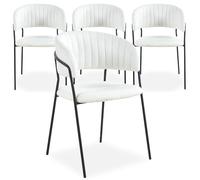 Menzzo Lot de 4 chaises Tabata - Tissu Bouclette crème & métal Noir - Dossier Arrondi - Assise matelassée - Style Moderne et Cosy
