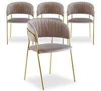 Menzzo Lot de 4 chaises Tabata Velours Taupe - Chaises Modernes Confortables pour Salle à Manger ou Cuisine - L53.5 × P52.2 × H79 cm