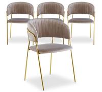 Menzzo Lot de 4 chaises Tabata Velours Taupe