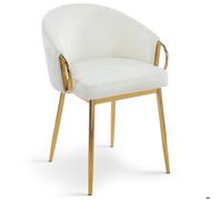 MENZZO Lot de 6 chaises arrondies et matelassées Patricia Métal doré et Velours Crème - Chaises Salle À Manger