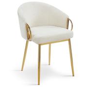 MENZZO Lot de 8 chaises arrondies et matelassées Patricia Métal doré et Tissu Beige - Chaises Salle À Manger