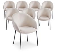 MENZZO Lot de 8 chaises design enveloppant Ingrid Tissu beige - Chaises Salle À Manger