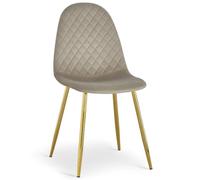 Menzzo Lot de 8 chaises matelassées Norway Pieds Or et Velours Taupe