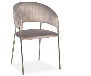 Menzzo Lot de 8 chaises Tabata Métal doré et Velours Taupe - Chaises de Salle à Manger Design Chic et Modernes avec Dossier Arrondi