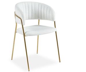 Menzzo Lot de 8 chaises Tabata - Tissu Bouclette crème et Pieds métal Noir - Chaises de Salle à Manger Design Modernes avec Dossier Arrondi