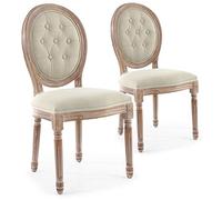 Menzzo Louis XVI Lot de 2 Chaises Médaillon Capitonné, Bois, Beige, 51 x 51 x 72 cm