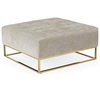 Menzzo Pouf carré Hudson - 90x90 cm - Tissu Beige - Repose-Pieds ou Assise - Structure métal doré - Design Moderne et élégant
