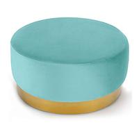 Menzzo Pouf Rond Daisy - Velours Menthe & Pieds métal doré - Siège d’appoint Design - Assise Cosy pour Salon, Chambre ou entrée