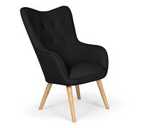 Menzzo qh8801black Chaise/Fauteuil Scandinave Capitonné | Assise Confortable en Tissu et Pieds en Bois | Modèle Klarys | 105 x 67 x 75 cm Noir