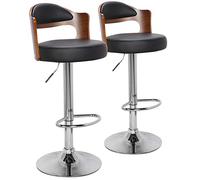 Menzzo Russel Lot de 2 Chaises de Bar Polyuréthane/Bois Noisette/Noir 46 x 44 x 88 cm