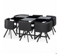 MENZZO Table 90x150cm avec 6 sièges gain de place Mosaic XL Verre Noir/Gris et Métal noir - table à manger Table : L150 x P90 x H75