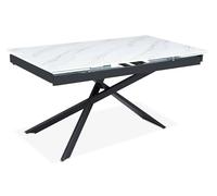 Menzzo Table à Manger Extensible Ismael en Verre Effet marbre Blanc et Pieds Métal Noir
