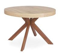 Menzzo Table à Manger Ronde Extensible Avec Pied Central en Métal | Salle à Manger ou Cuisine | Bois, Métal | Myriade | Diamètre 110 cm x H75 cm, Dépliée: L110 x P160-210-260 x H75